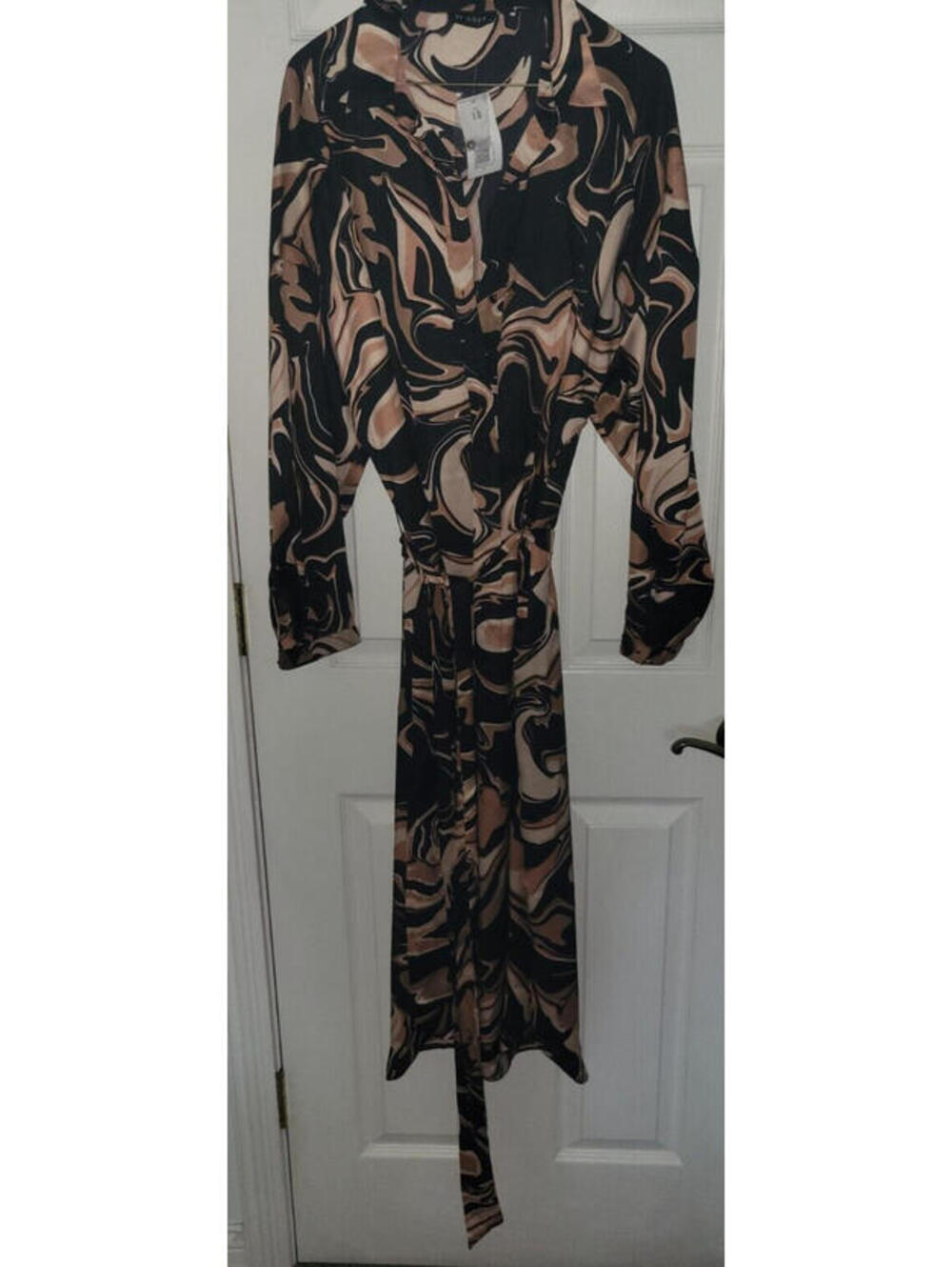 ET VOUS Size 18 Dress Brown Black shirt Dress Long marbled NWT Office